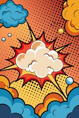 Colorful comic book style explosion with clouds and dots