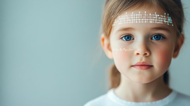 Portrait of a child with DNA overlay, personalized genomics, future of genetics