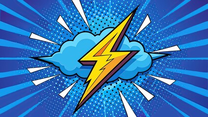 Vibrant pop art comic style background with lightning bolt and cloud