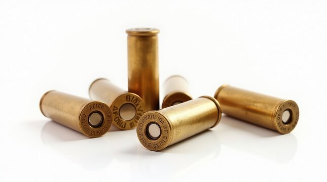 Close-up of isolated shotgun shells on a white background