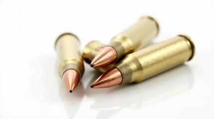 Rifle ammunition on a white background arranged in a close-up view