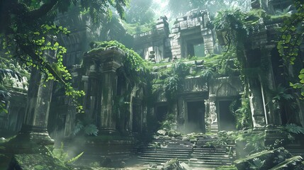 Ancient Ruins Overgrown by Jungle Foliage