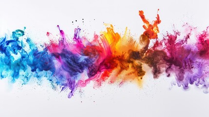 Abstract colorful smoke explosion on white background.