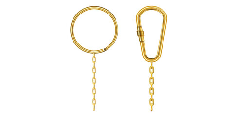 Pair Of Realistic Golden Key Chains With Metal Ring Vector Illustration.
