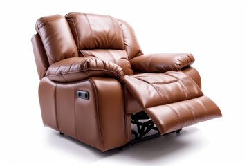 Brown leather recliner chair on white background Comfortable modern recliner sofa in minimalist home Luxury brown leather recliner sofa