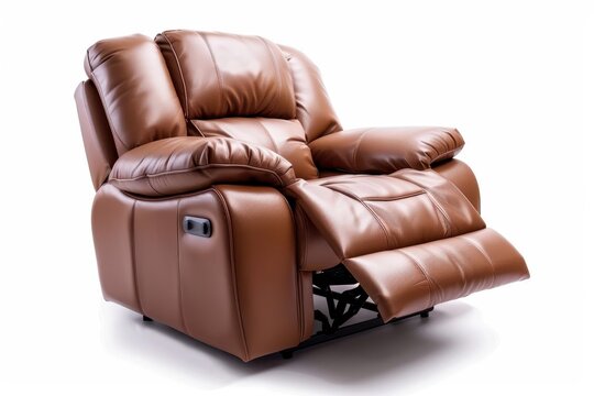 Brown leather recliner chair on white background Comfortable modern recliner sofa in minimalist home Luxury brown leather recliner sofa