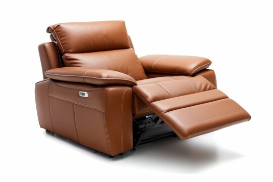 Brown leather recliner chair isolated on white background modern and minimalist home luxury comfort