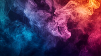 Abstract blue, pink, and orange smoke swirls on black background.