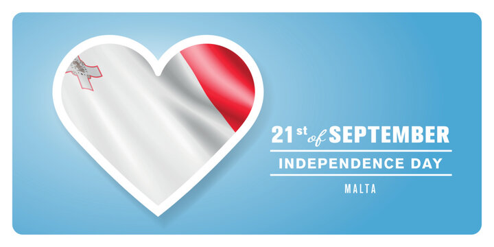 Malta happy independence day greeting card, banner vector illustration. Maltese national holiday 21st of September design element with 3D flag