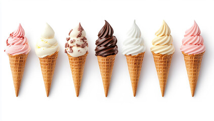 Set of ice cream cones isolated on a white background