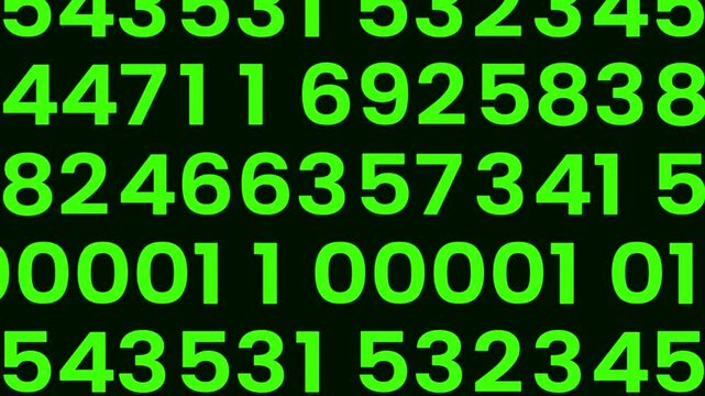 Binary code moving animation. number details showing in computer screen.