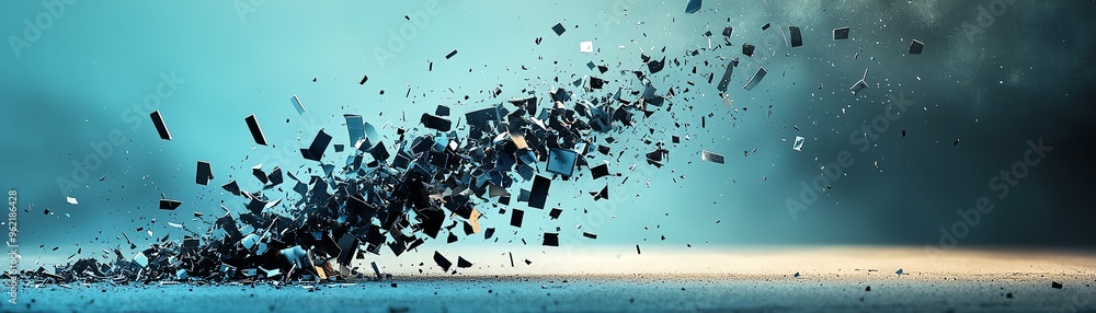 Aufkleber an abstract explosion of particles in a blue and gray atmosphere, creating a dynamic and dramatic vi