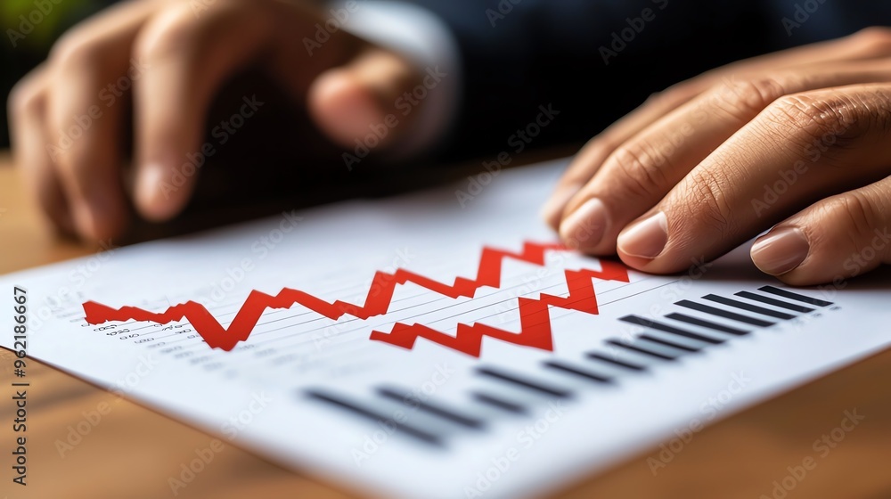 Poster business professional analyzing financial data with graphs and charts, focusing on trends and patter