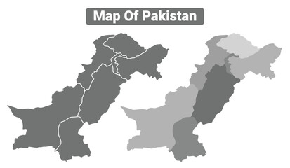 Fototapeta premium Greyscale Pakistan political map with borders outline style vector illustration set