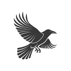 Obraz premium Black and White Stylized Illustration of a Flying Raven