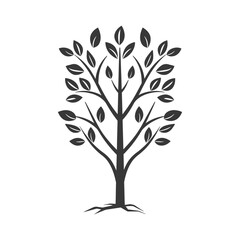 Obraz premium Black and White Stylized Tree with Roots and Leaves