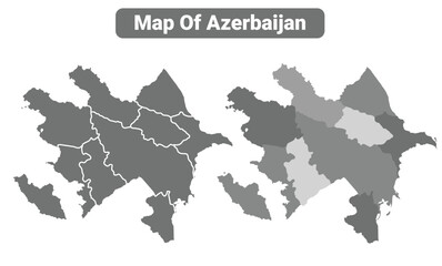Obraz premium Greyscale Azerbaijan political map with borders outline style vector illustration set