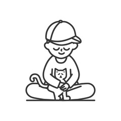 Fototapeta premium Boy in a cap holding a cat on his lap