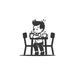 Boy Sitting at a Table with Two Cups of Drink
