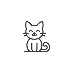 Obraz premium Line Art Illustration of a Smiling Cat Sitting on the Ground