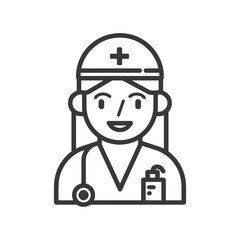 Fototapeta premium Line Art Illustration of a Smiling Female Doctor