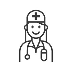 Line Art Illustration of a Smiling Female Doctor with a Stethoscope