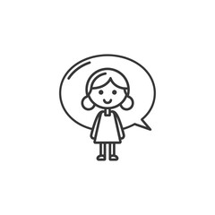 Line Art Illustration of a Smiling Girl with a Speech Bubble