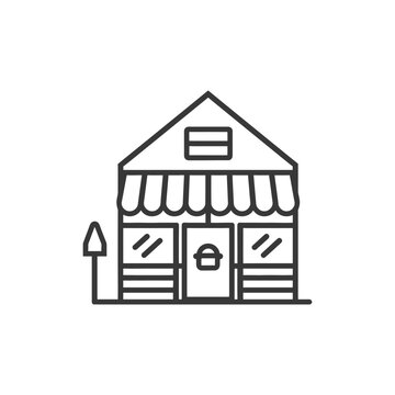 recommend clip art: Line art illustration of a small storefront building