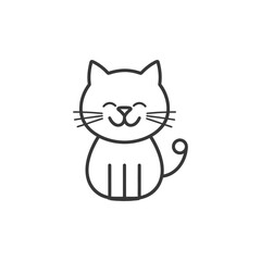 Obraz premium Line Art Illustration of a Smiling Sitting Cat