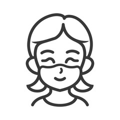 Obraz premium Line Art Illustration of a Smiling Woman Wearing a Face Mask