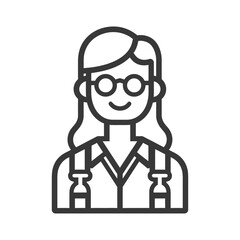 Obraz premium Line Art Illustration of a Smiling Woman Wearing Glasses and a Backpack