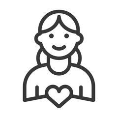 Line Art Illustration of a Smiling Woman Holding a Heart