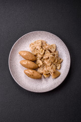 Fish or meat quenelles with delicate mushroom sauce, salt and spices