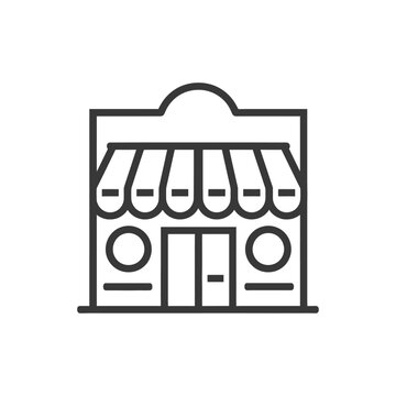 recommend clip art: Line art illustration of a storefront with awning