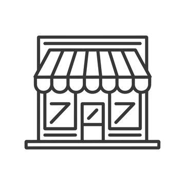 recommend clip art: Line art illustration of a storefront with a striped awning