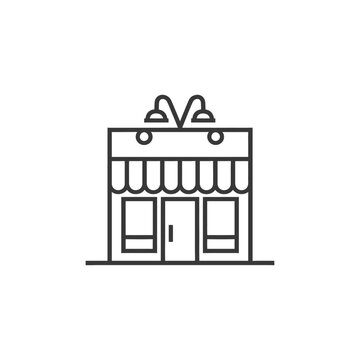 recommend clip art: Line art illustration of a storefront with awning and lights