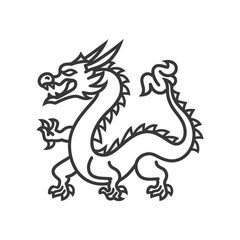Line art illustration of a stylized Chinese dragon