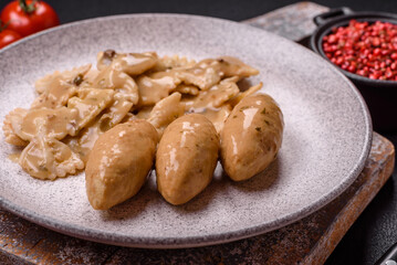 Fish or meat quenelles with delicate mushroom sauce, salt and spices
