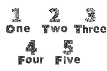 Alphabet mandala number word kids and adults coloring book page design