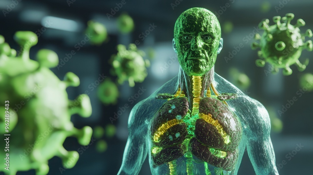 Wall mural immune system represented as strong and healthy due to fitness, 3d illustration