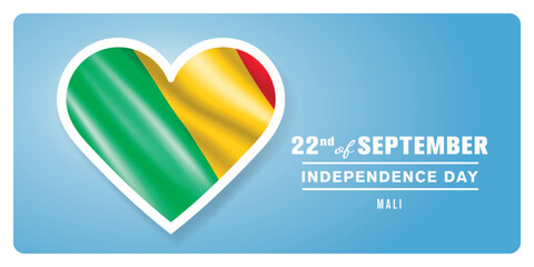Mali happy independence day greeting card, banner vector illustration. Malian national holiday 22nd of September design element with 3D flag