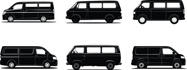 WebMinibus icon. Black silhouette. Side view. Vector simple flat graphic illustration. Isolated object on a white background. Isolate. © vectcore