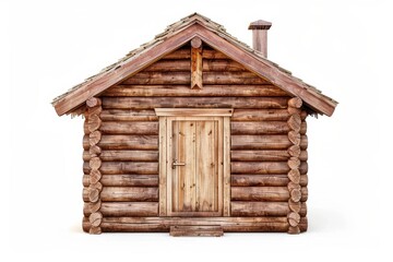 Isolated wooden shed or log cabin on white background