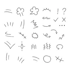 Hand drawing doodles illustrations collection isolated. Simple scribbles. Vector icons in flat style
