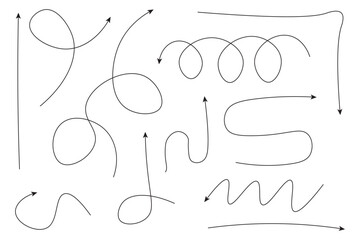 Hand-drawn arrow doodles illustration isolated on white background black set. Vector icons in flat style
