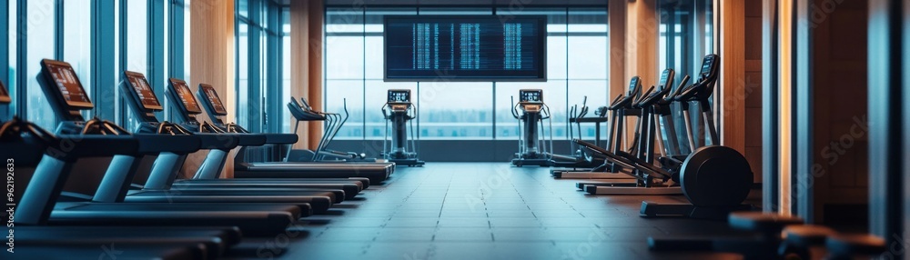 Poster a high-tech gym equipped with advanced biometric scanners that track immune system improvements thro