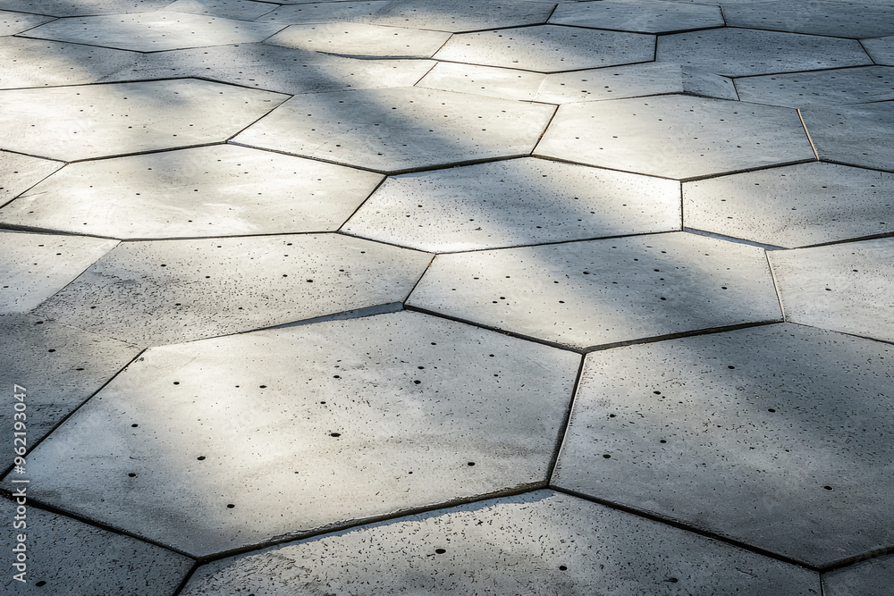 Poster geometric concrete: a close-up view of hexagonal slabs