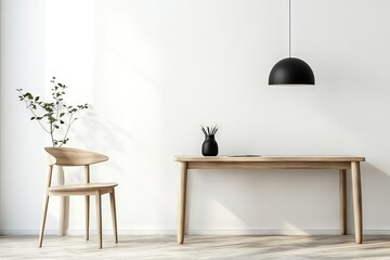 Minimalist Home Office with Light Wood Desk, AI generated illustration