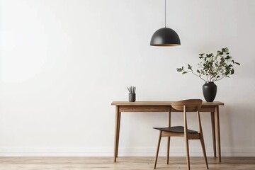 Minimalist Home Office with Light Wood Desk, AI generated illustration