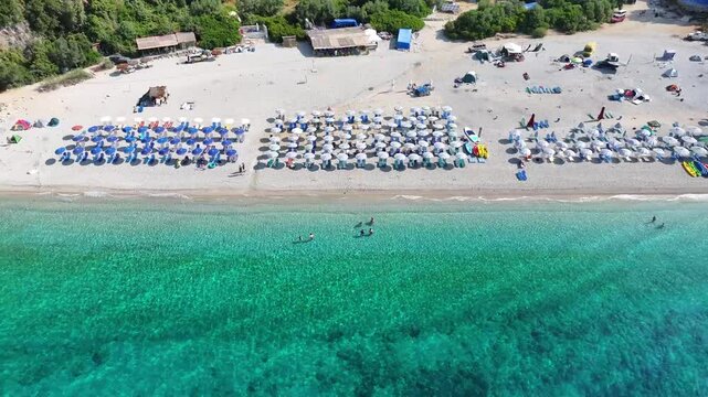 Ionian sea Gjipe beach canyon. Albania blue turquoise beach